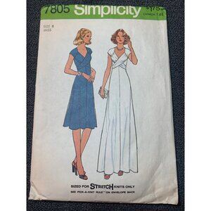 Simplicity 7805 Womens Vintage Sewing Pattern Dress Size 8 1970s